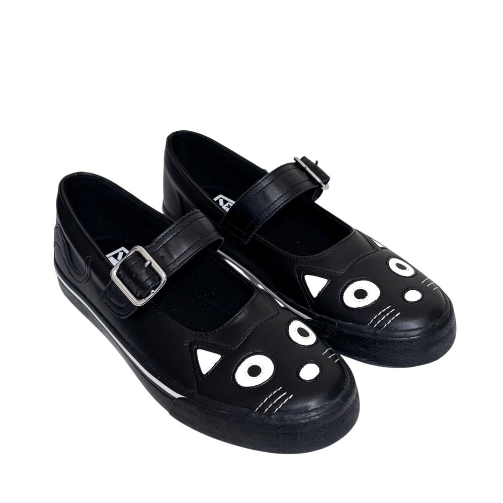 TUK Kitty Face Mary Jane Flats Sneakers Womens 10 Black Cat Lover Goth Grunge